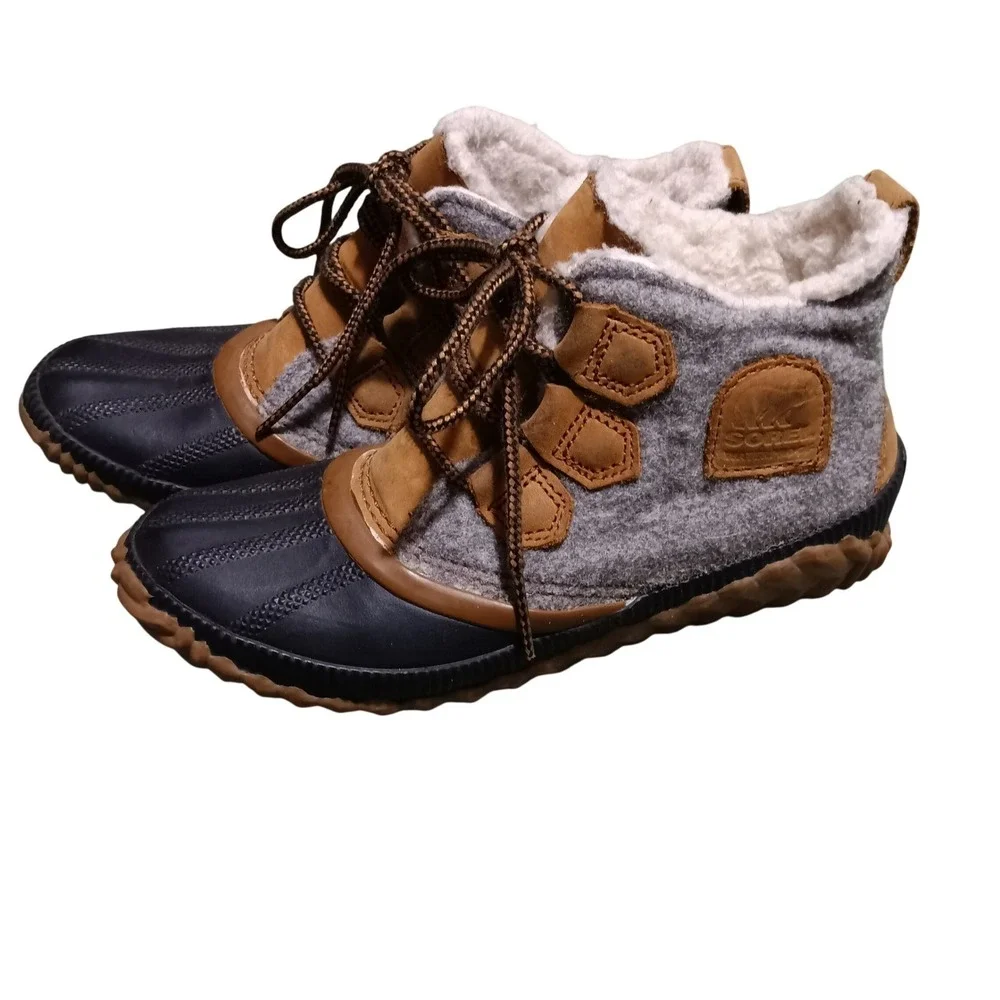 Sorel Out N About Plus Women Waterproof Felt Duck Boots Grey Black Brown - Sz 6